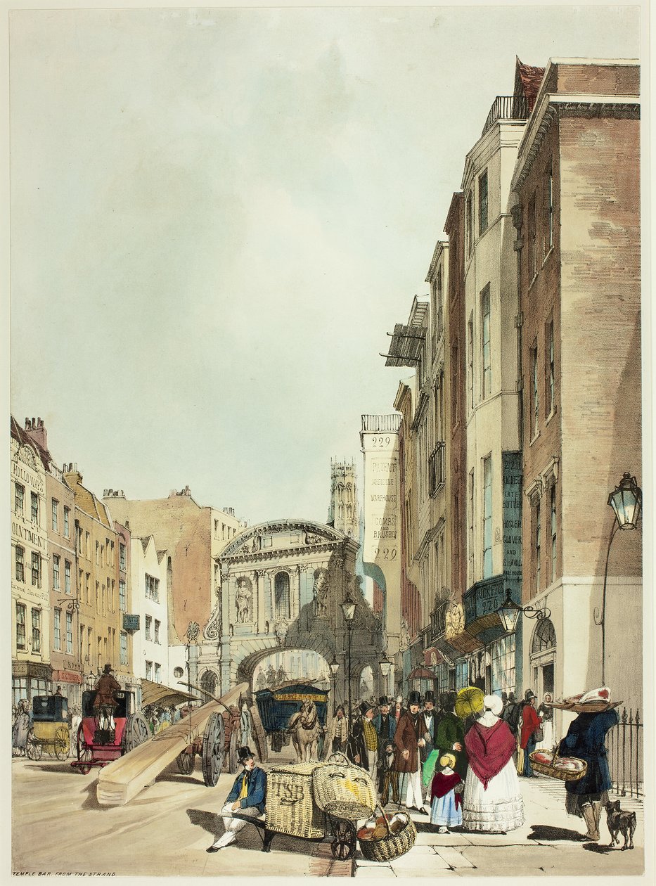 Temple Bar vanaf The Strand, plaat 22 uit Originele Zichten van Londen zoals het Is door Thomas Shotter Boys