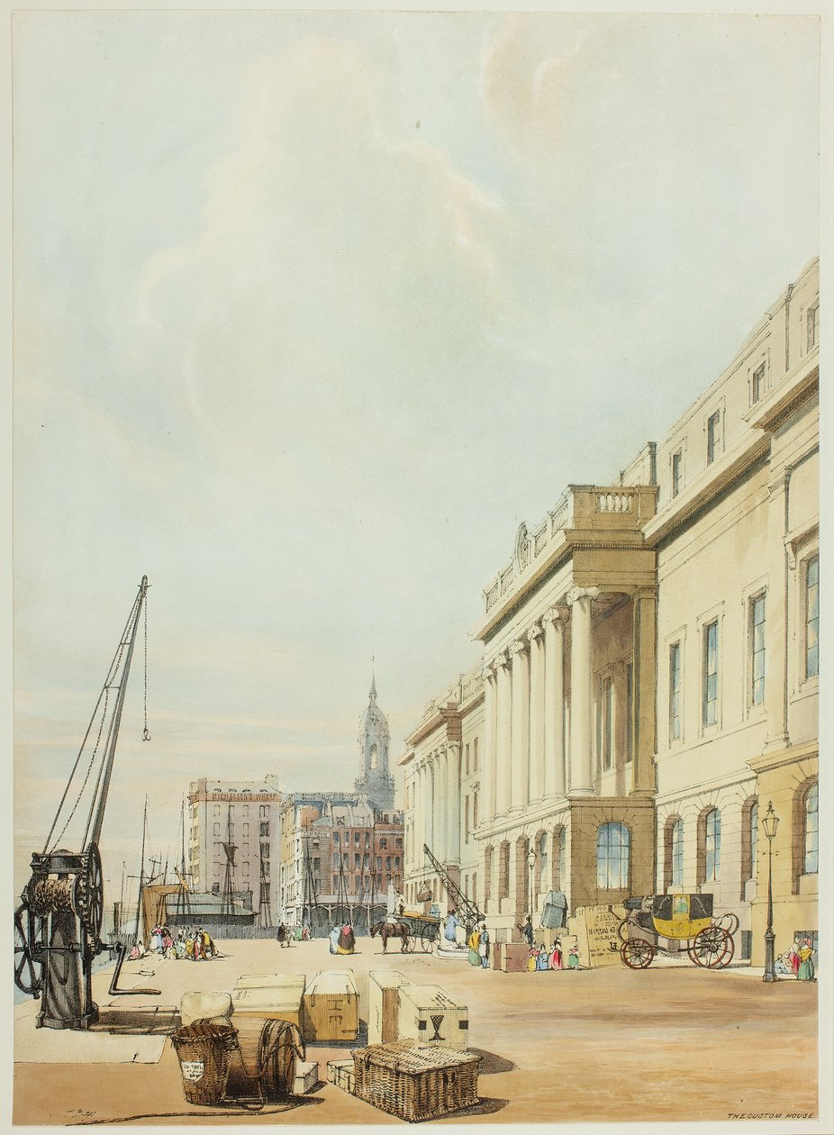 Het douanehuis, plaat drie uit Oorspronkelijke Zichten van Londen zoals het is door Thomas Shotter Boys