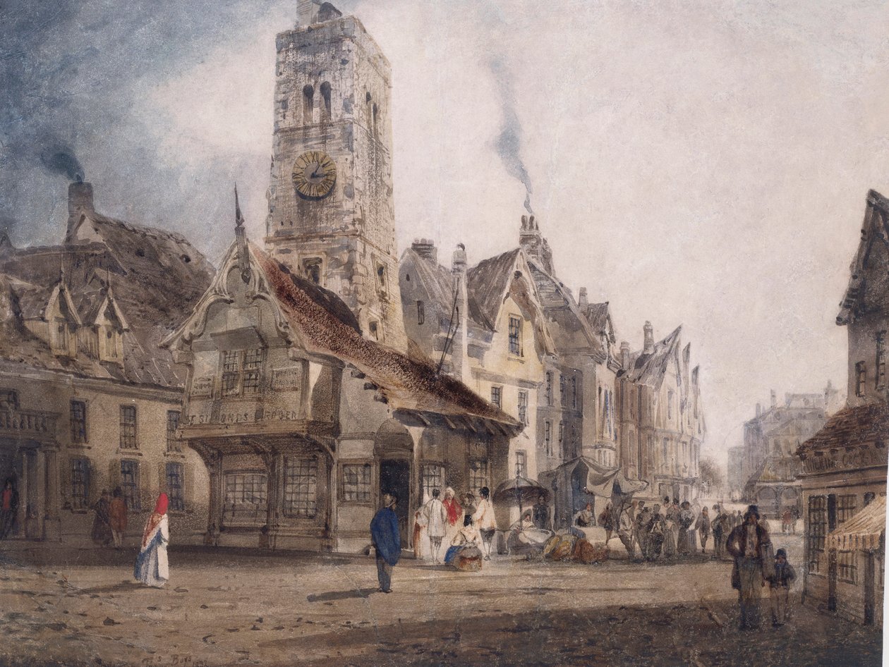 Uitzicht op een Marktplein, c.1832 door Thomas Shotter Boys