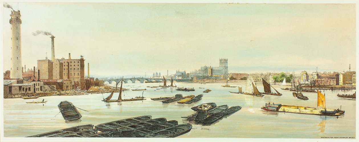 Westminster, vanaf Waterloo Bridge, plaat negentien uit Originele uitzichten van Londen zoals het is door Thomas Shotter Boys