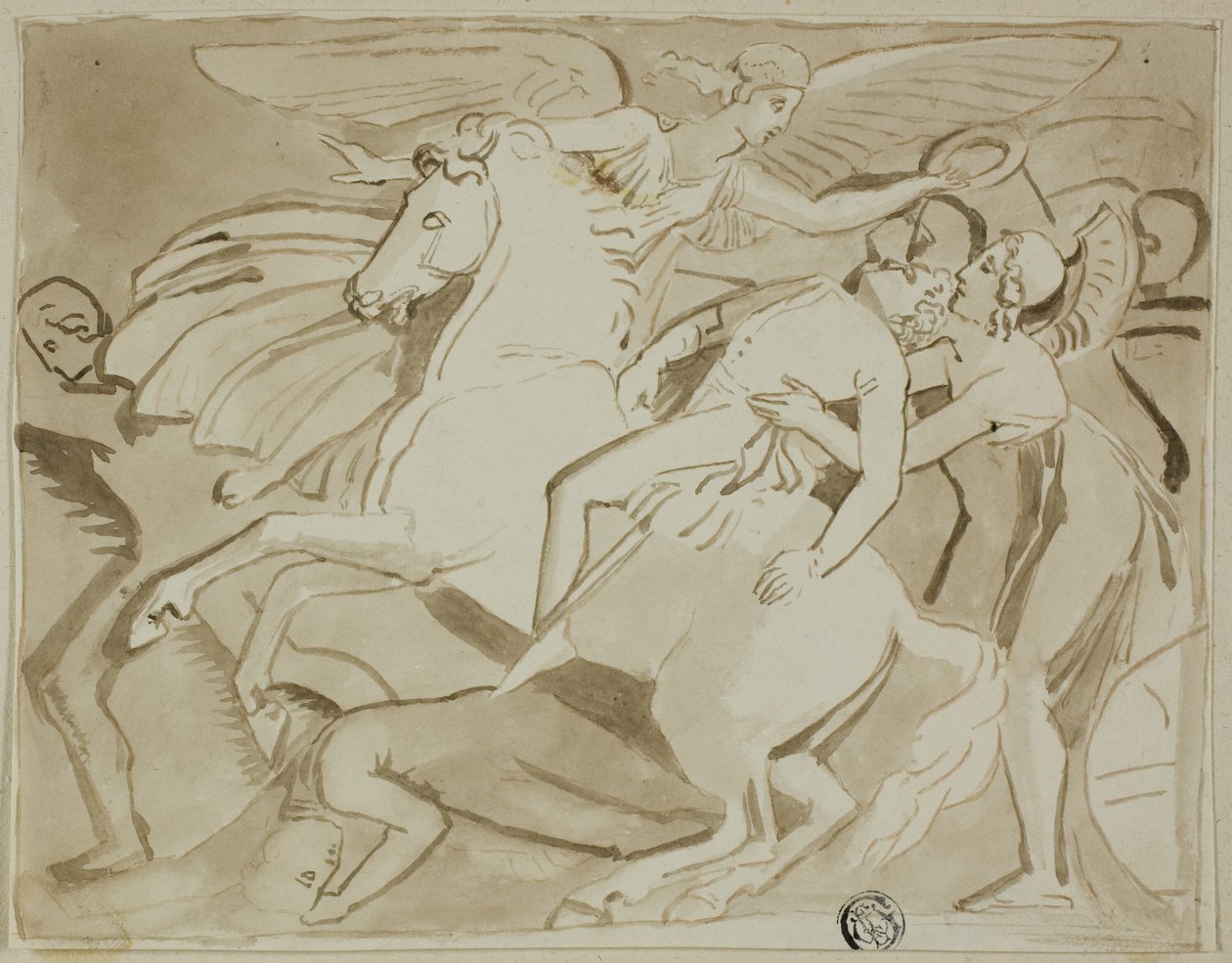 Engel legt krans op hoofd stervende soldaat door Thomas Stothard