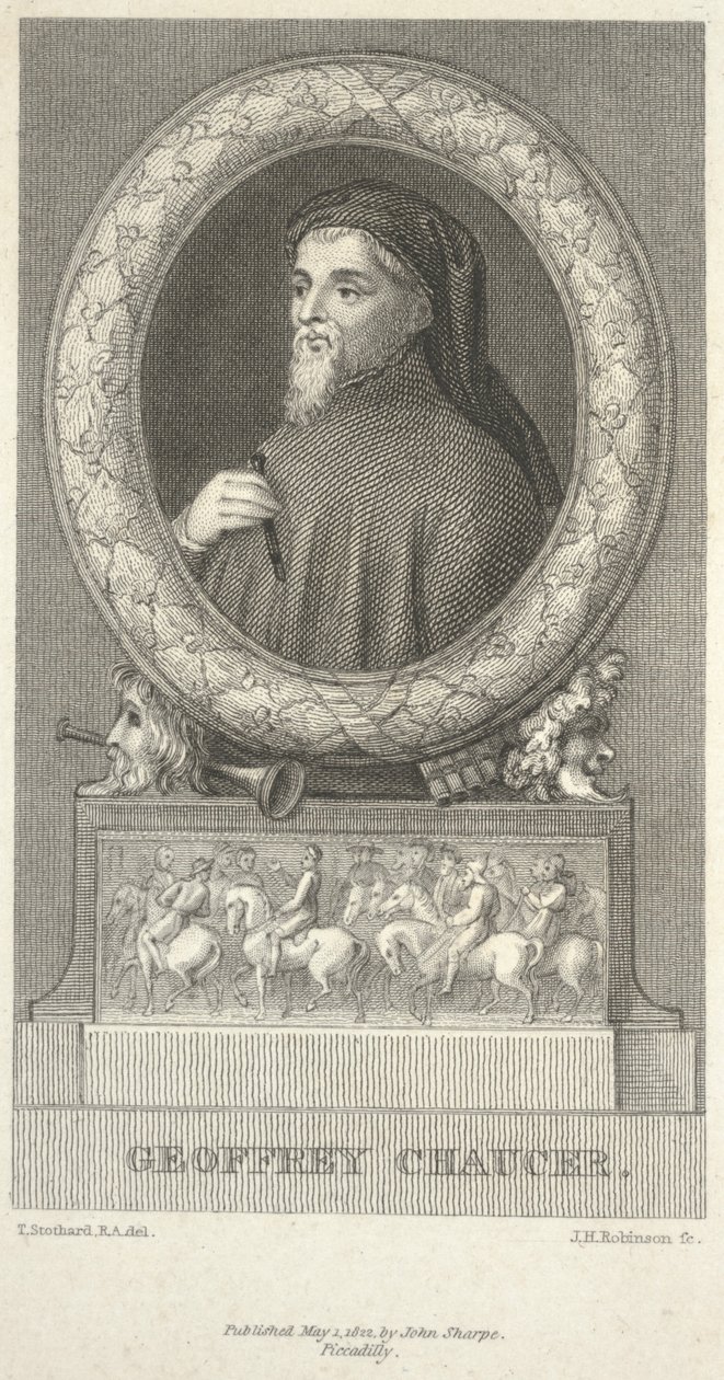 Geoffrey Chaucer, gegraveerd door John Henry Robinson door Thomas Stothard