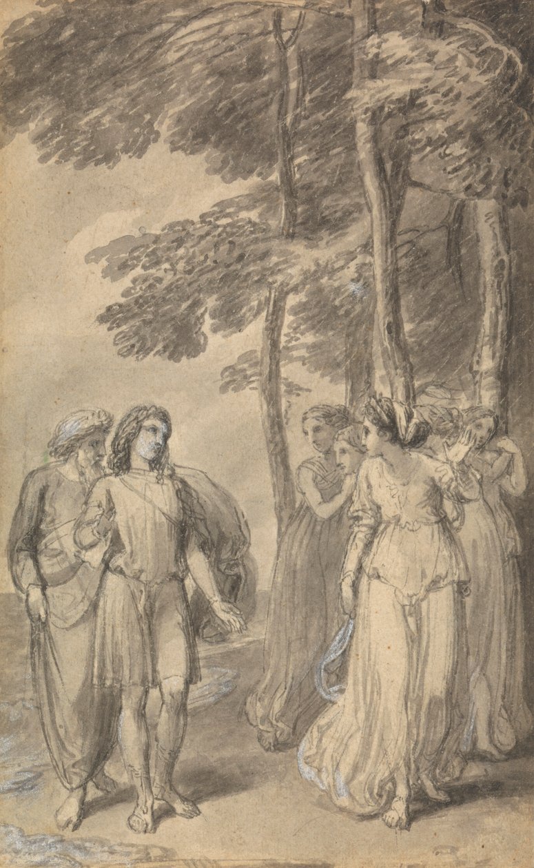 Een van Zes Illustraties bij Fenelons "De Avonturen van Telemachus zoon van Odysseus" door Thomas Stothard