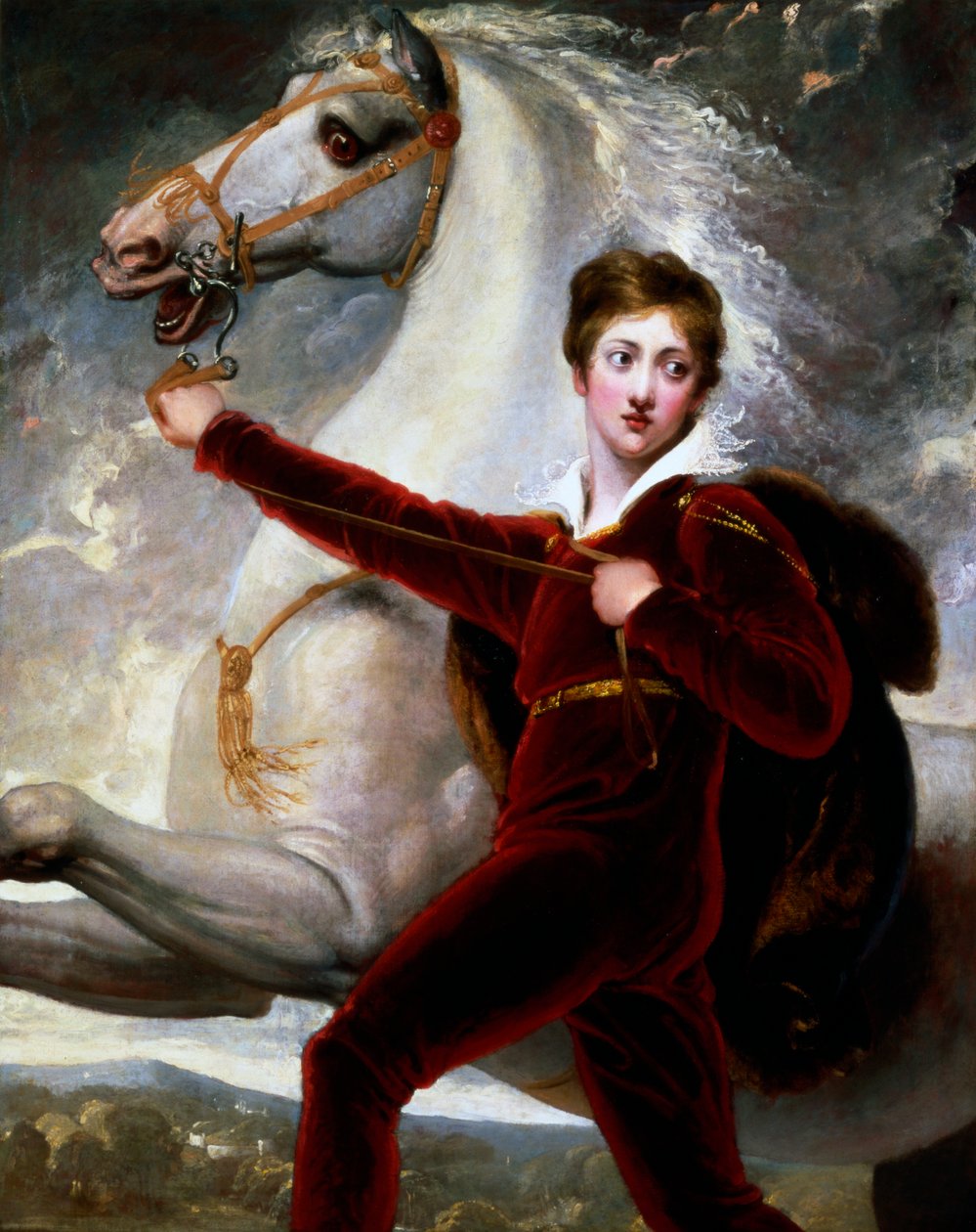 Portret van een jongen in rood fluwelen pak door Thomas Stothard