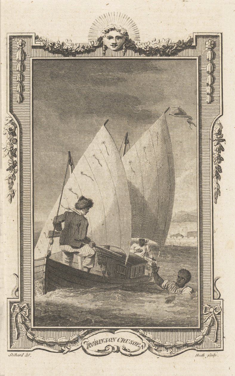 Robinson Crusoe, uit de Novelists Magazine, uitgegeven 1781 door Thomas Stothard
