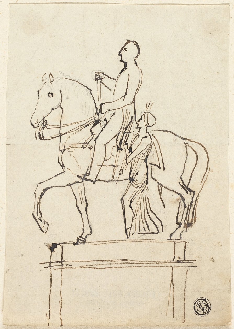 Beeldhouwwerk van een Ruiter Vergezeld door Staande Vrouw door Thomas Stothard