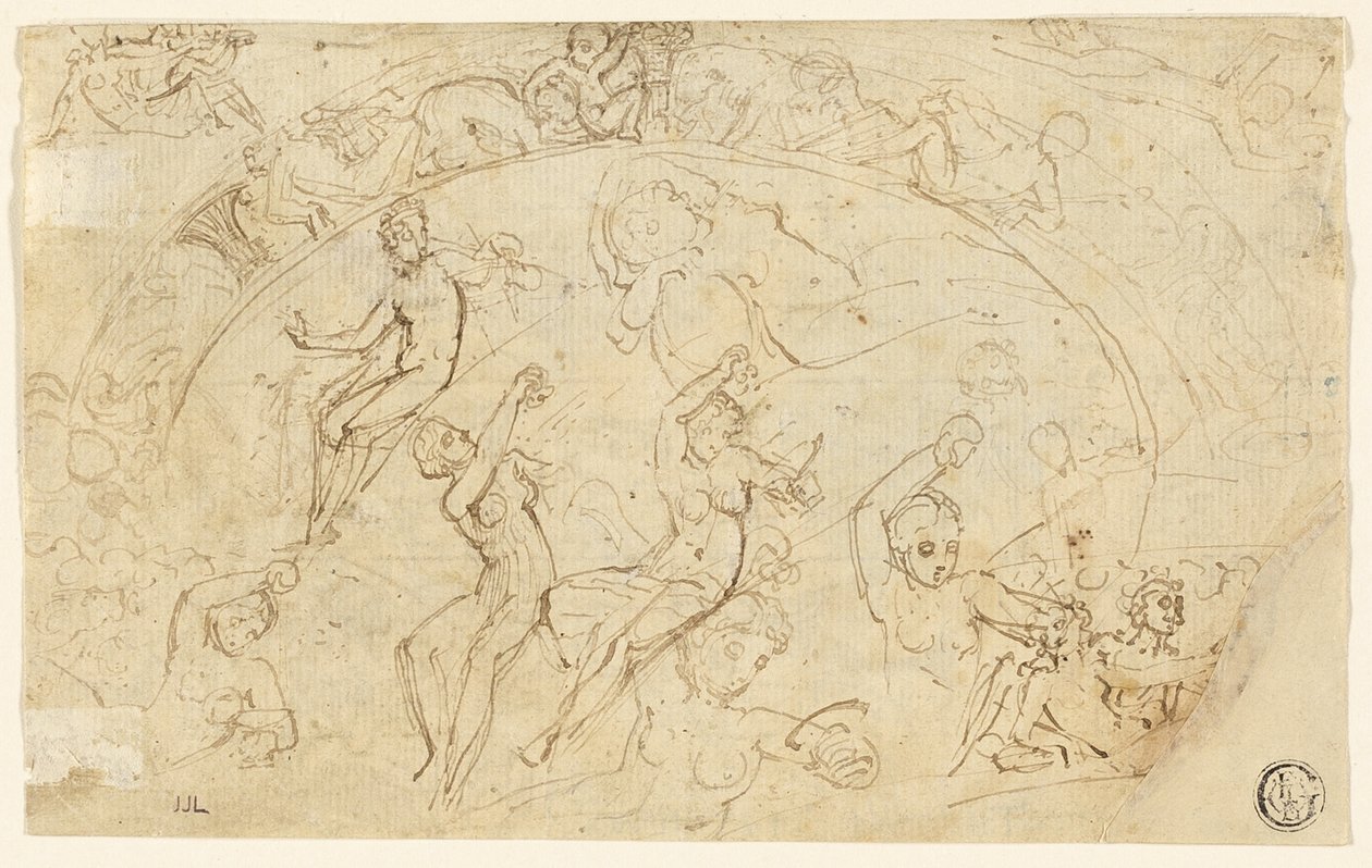 Schetsen voor Zilveren Schotel (recto); Schetsen van Fries, Groepen Vrouwen (verso) door Thomas Stothard