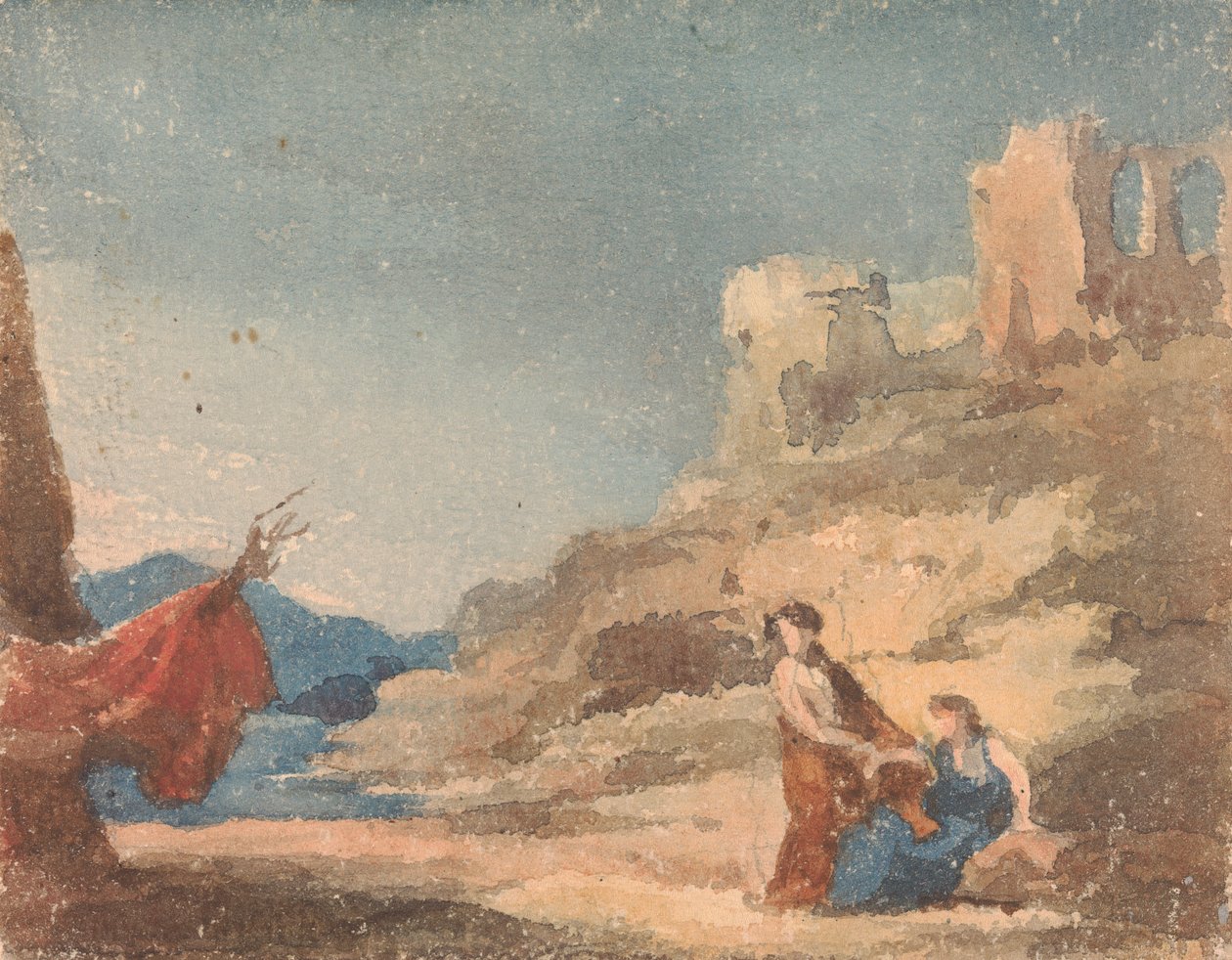 Figuren tussen ruïnes op een heuvel door Thomas Sully