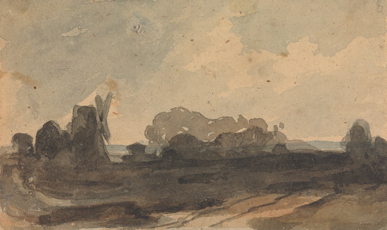 Landschap met bomen en molen door Thomas Sully