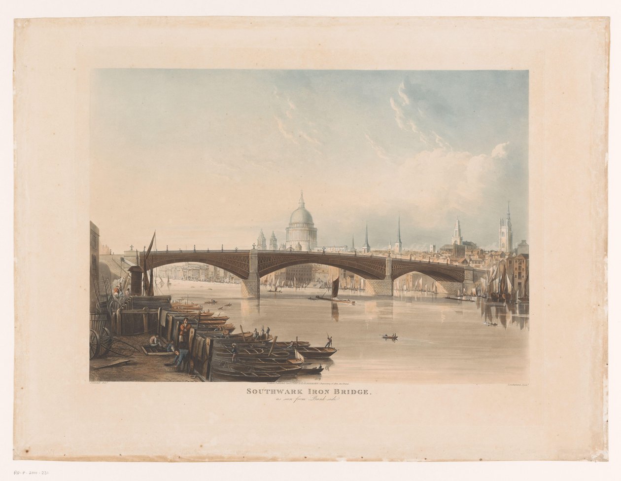 Gezicht op de Southwark Iron Bridge, Londen door Thomas Sutherland