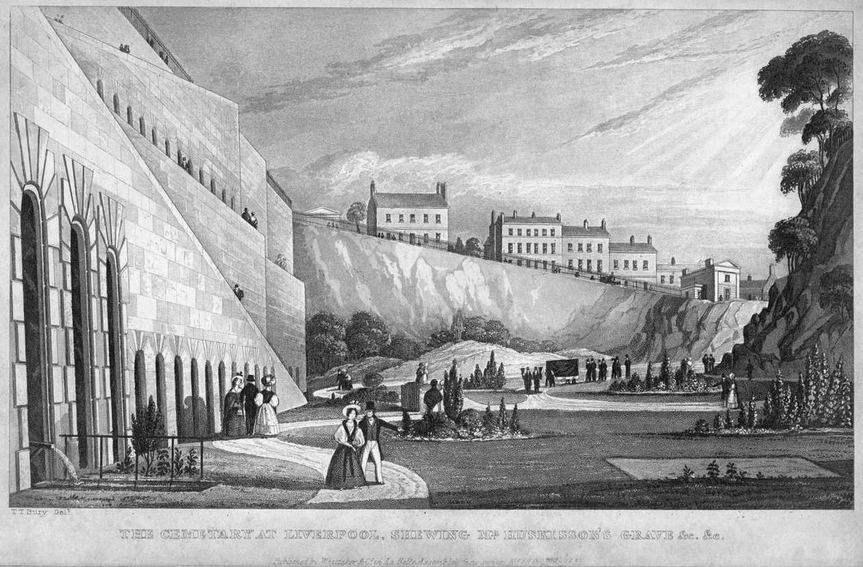 De begraafplaats in Liverpool, met het graf van Mr. Huskisson, 1831 door Thomas Talbot Bury