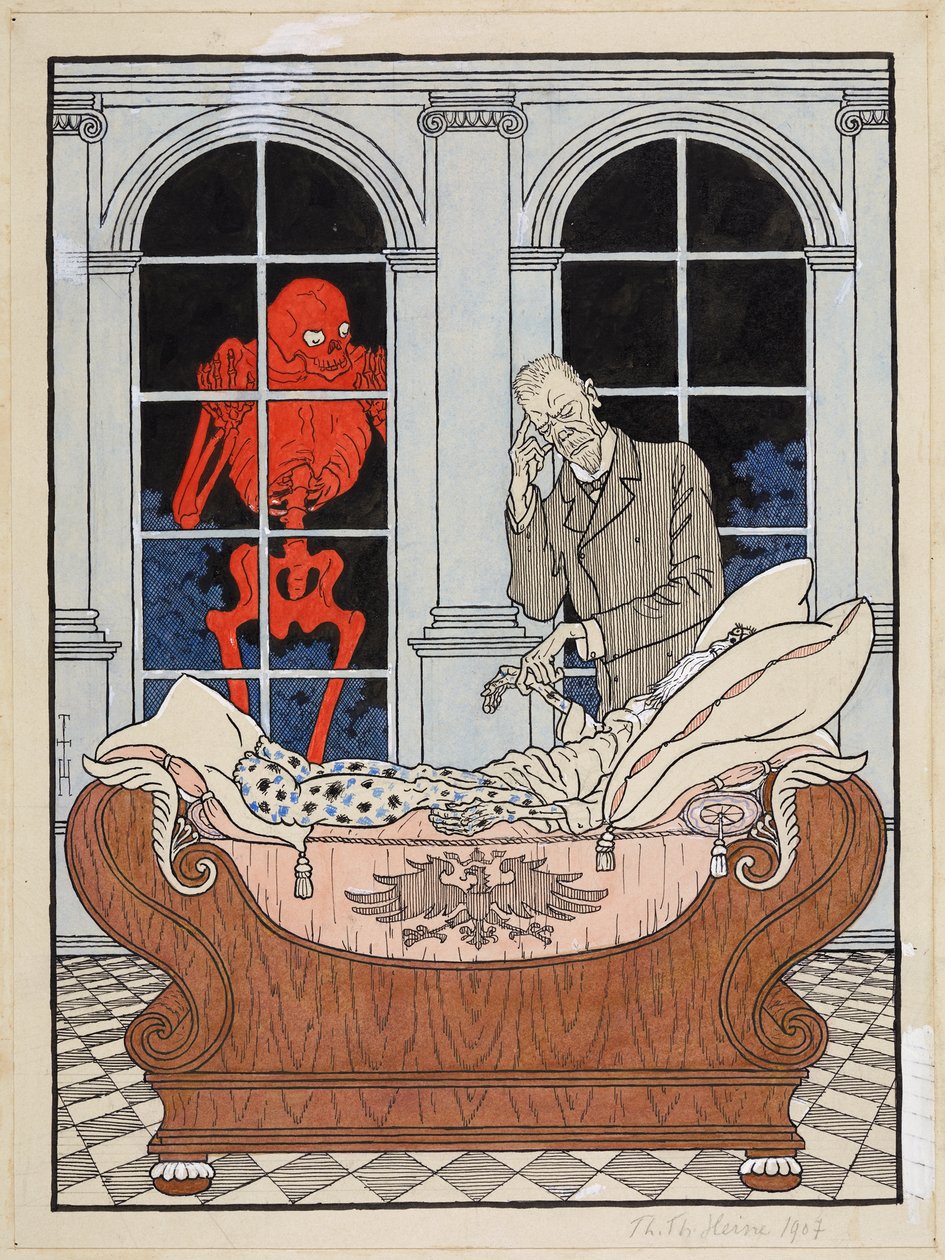 De stervende Rijksdag; Simplicissimus XV/49, 1911 door Thomas Theodor Heine