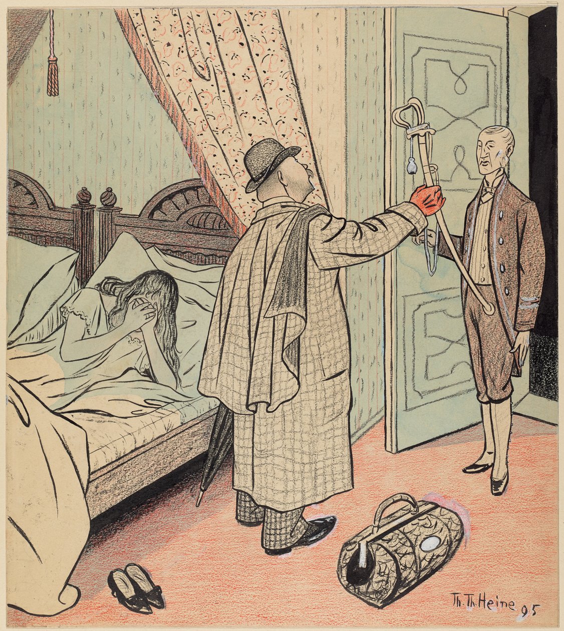 De terugkeer van de reservist; Simplicissimus I/32, 1896 door Thomas Theodor Heine