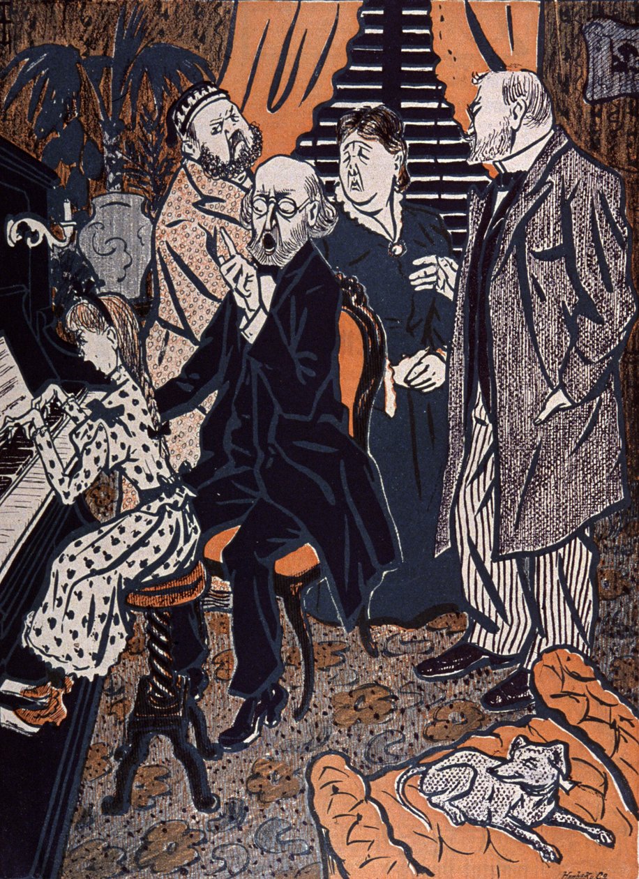 Familieconcert aan de piano in: Simplicissimus, Duitsland door Thomas Theodor Heine