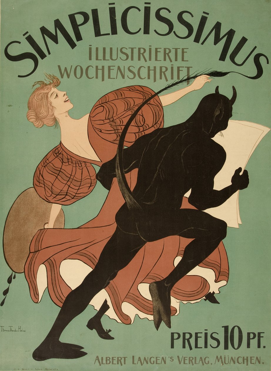 Vooromslag van "Simplicissimus Illustrierte Wochenschrift", uitgegeven 1896 door Thomas Theodor Heine