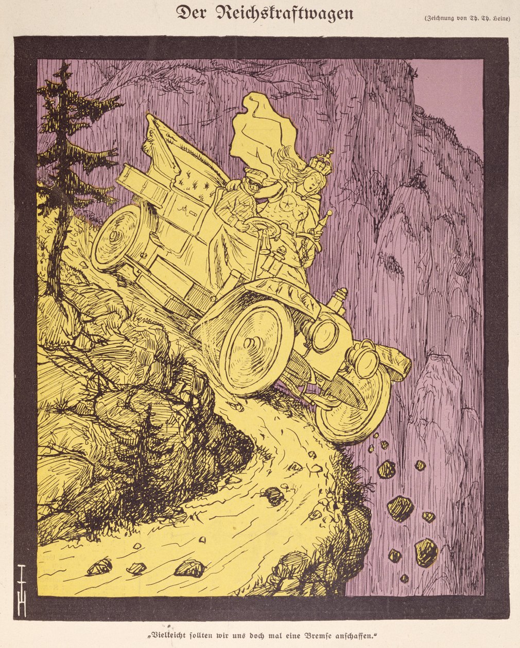 De Wagen van het Duitse Rijk bestuurd door Wilhelm II (1859-1941) illustratie van de voorpagina van 