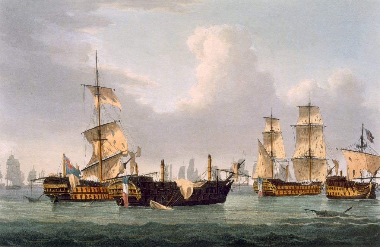 Actie van Lord Hotham, 14 maart 1795, gegraveerd door Thomas Sutherland voor J. Jenkins