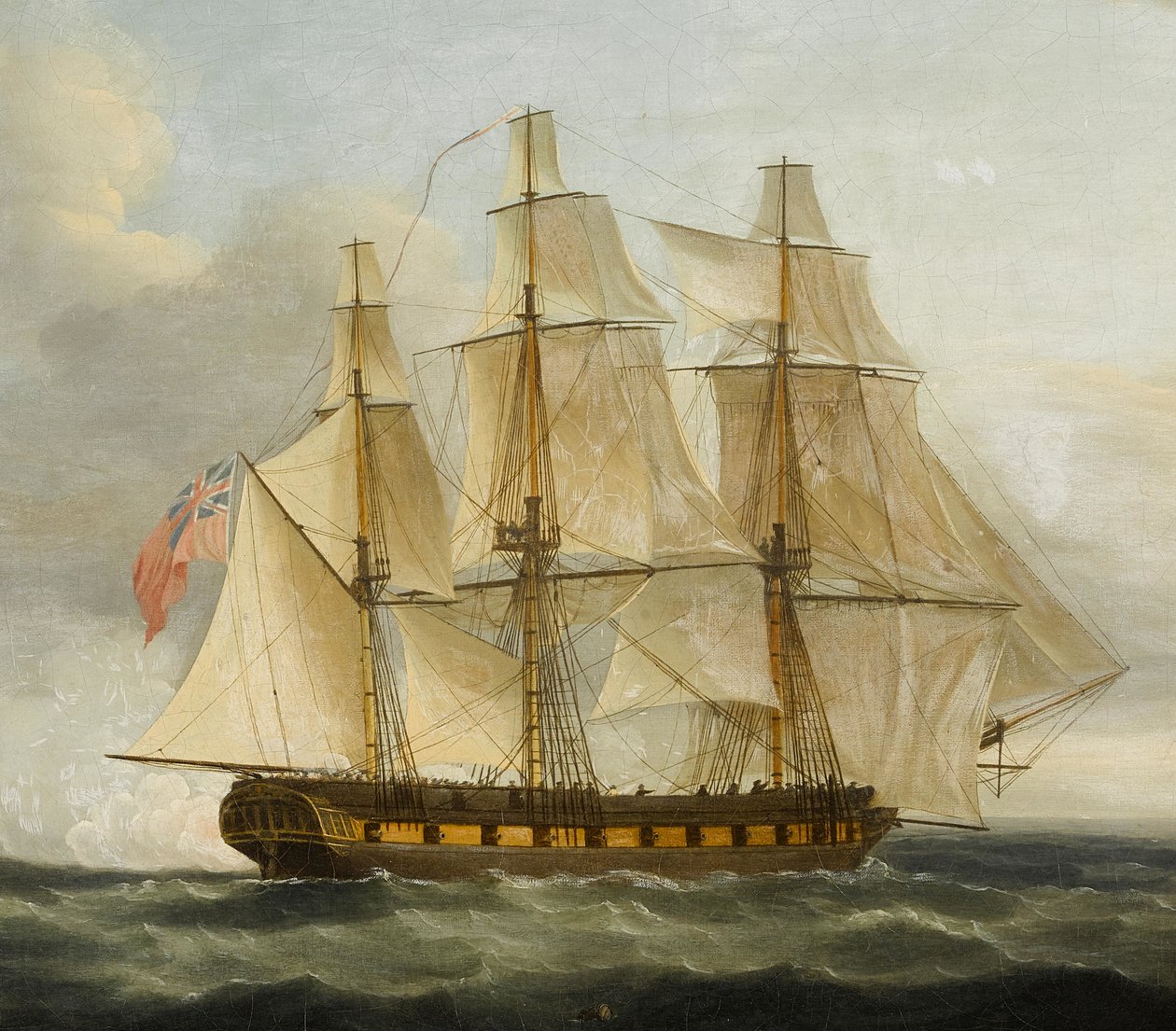 De kaping van het Franse fregat Le Serene door het Engelse fregat Boreas door Thomas Whitcombe