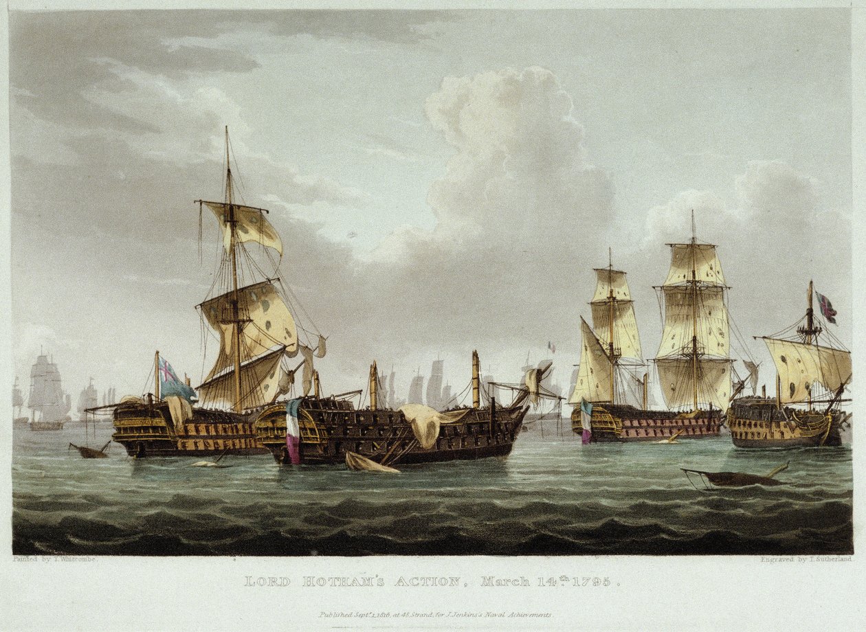 De zeeslag geleid door Lord William Hotham (1736-1813), op 14 maart door Thomas Whitcombe