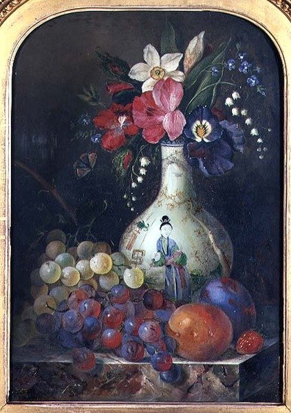 Stilleven van Narcissen en Irissen in een Chinese Vaas door Thomas Whittle