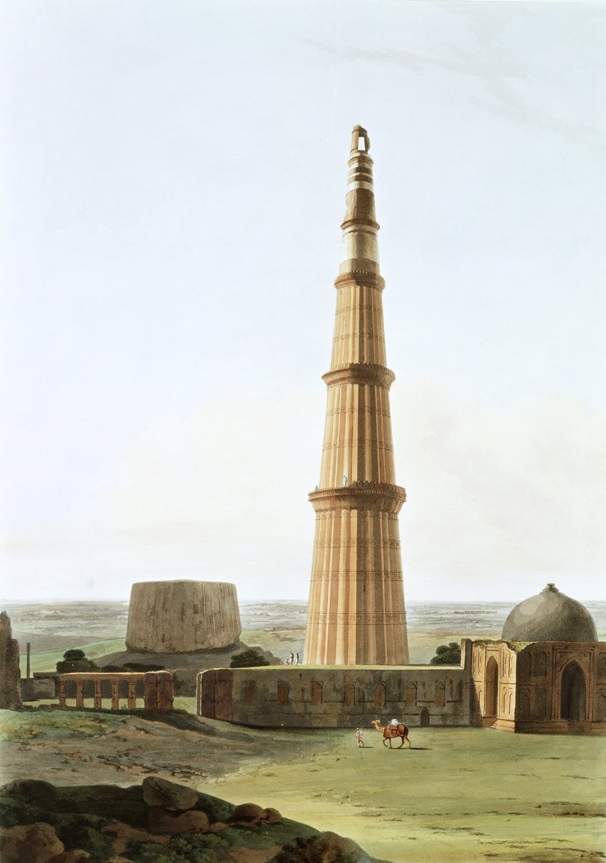 De Qutb Minar bij Delhi door Thomas und William Daniell