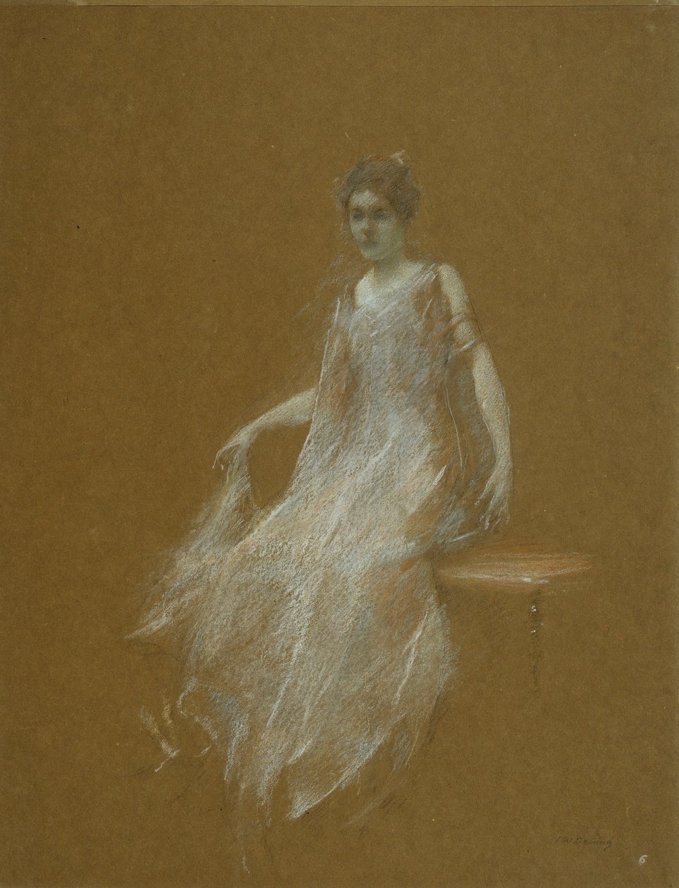 Dame in Wit door Thomas Wilmer Dewing