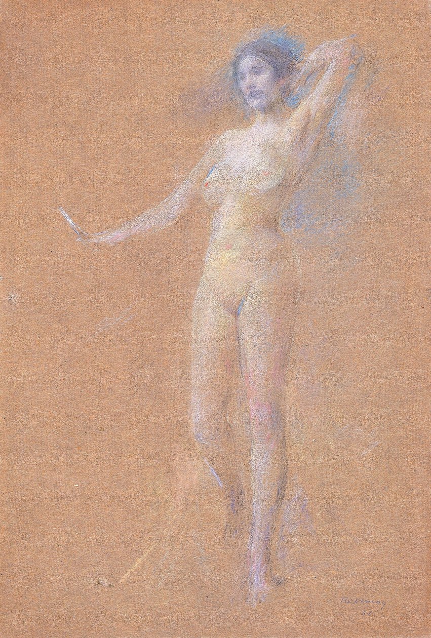 Staande naaktfiguur van een meisje door Thomas Wilmer Dewing