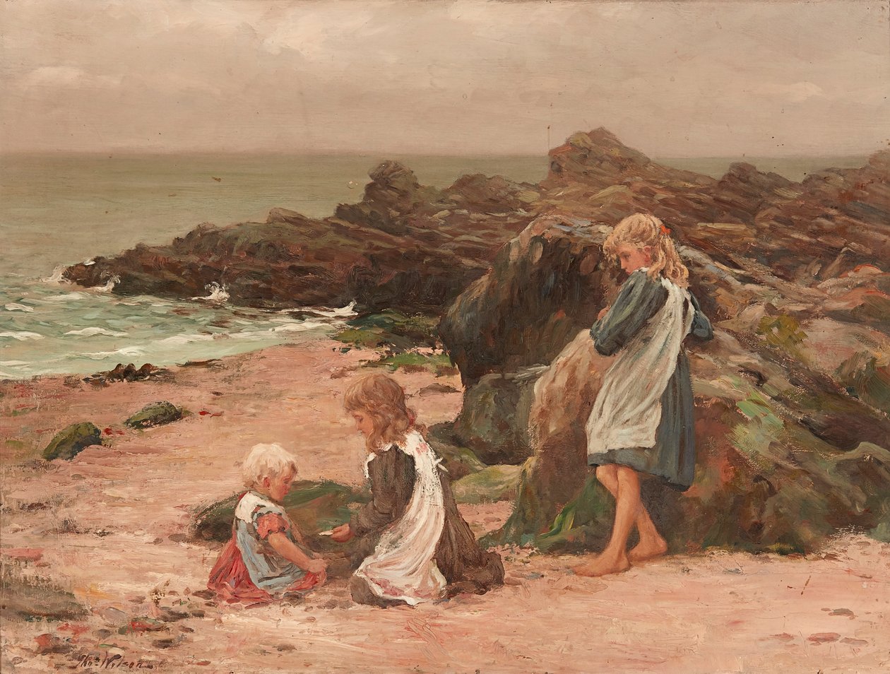 Kinderen op een rotsachtig strand door Thomas Wilson