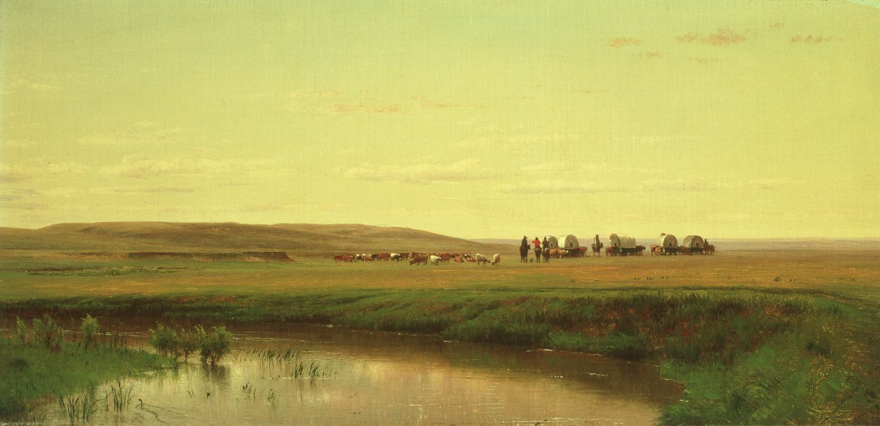 Een wagenkaravaan op de vlaktes door Thomas Worthington Whittredge