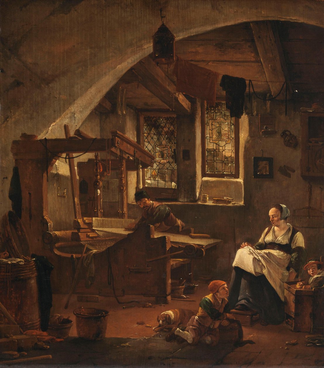 Interieur van een wevershuisje door Thomas Wyck