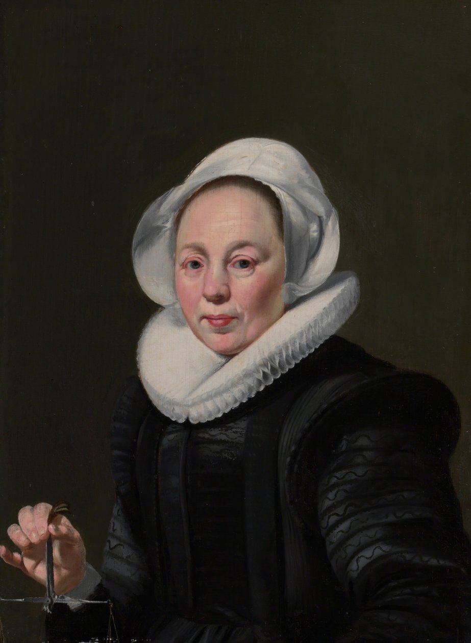 Portret van een vrouw met een balans, ca. 1625-26 door Thomas de Keyser