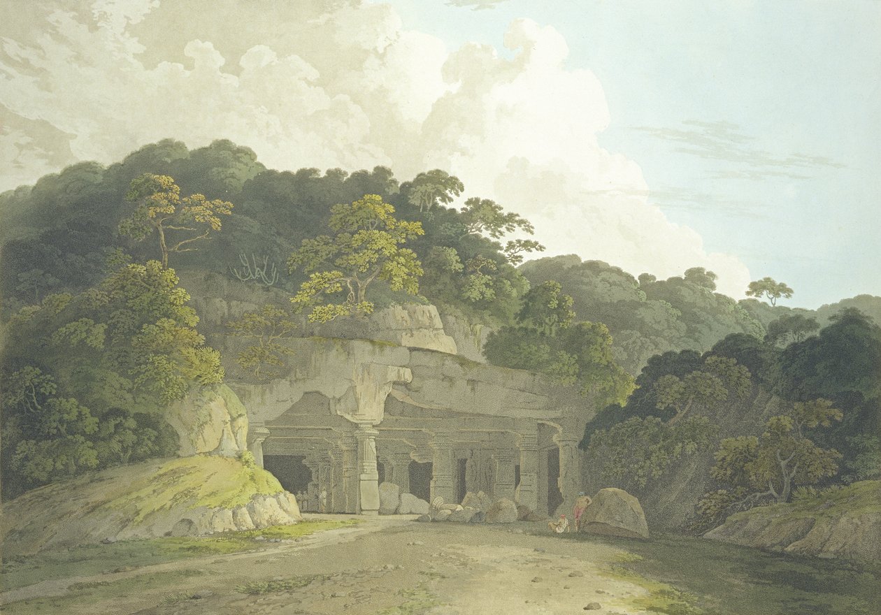 De ingang van de Elephanta-grot, plaat 58 uit 