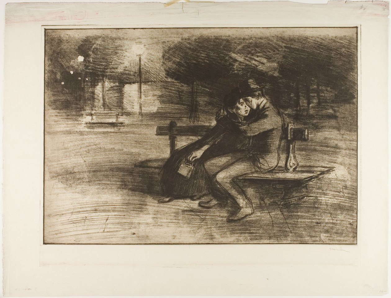 Geliefden op een bankje door Théophile Alexandre Pierre Steinlen