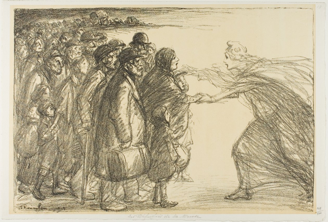 Vluchtelingen uit de Maas door Théophile Alexandre Pierre Steinlen
