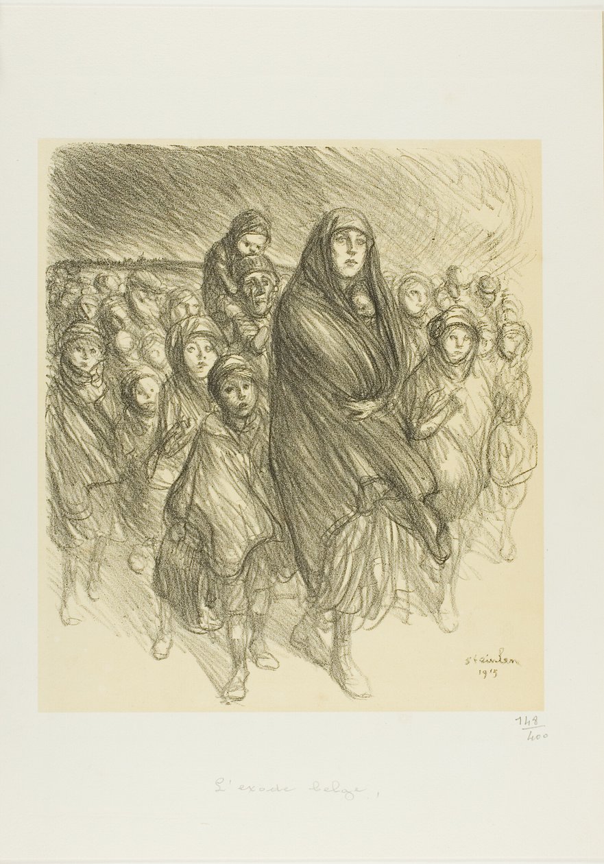 De Belgische Exodus door Théophile Alexandre Pierre Steinlen