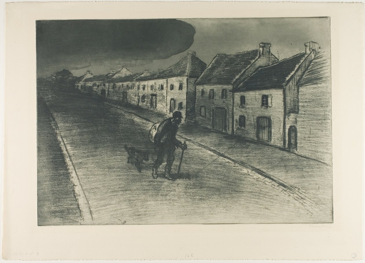 Zwerver op doorreis door een slapend dorp door Théophile Alexandre Pierre Steinlen