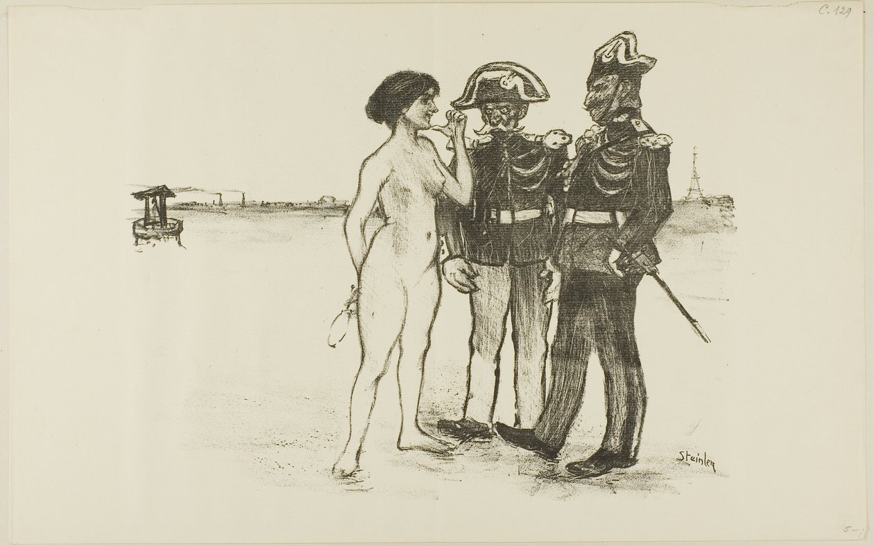 Waarheid en de twee soldaten door Théophile Alexandre Pierre Steinlen