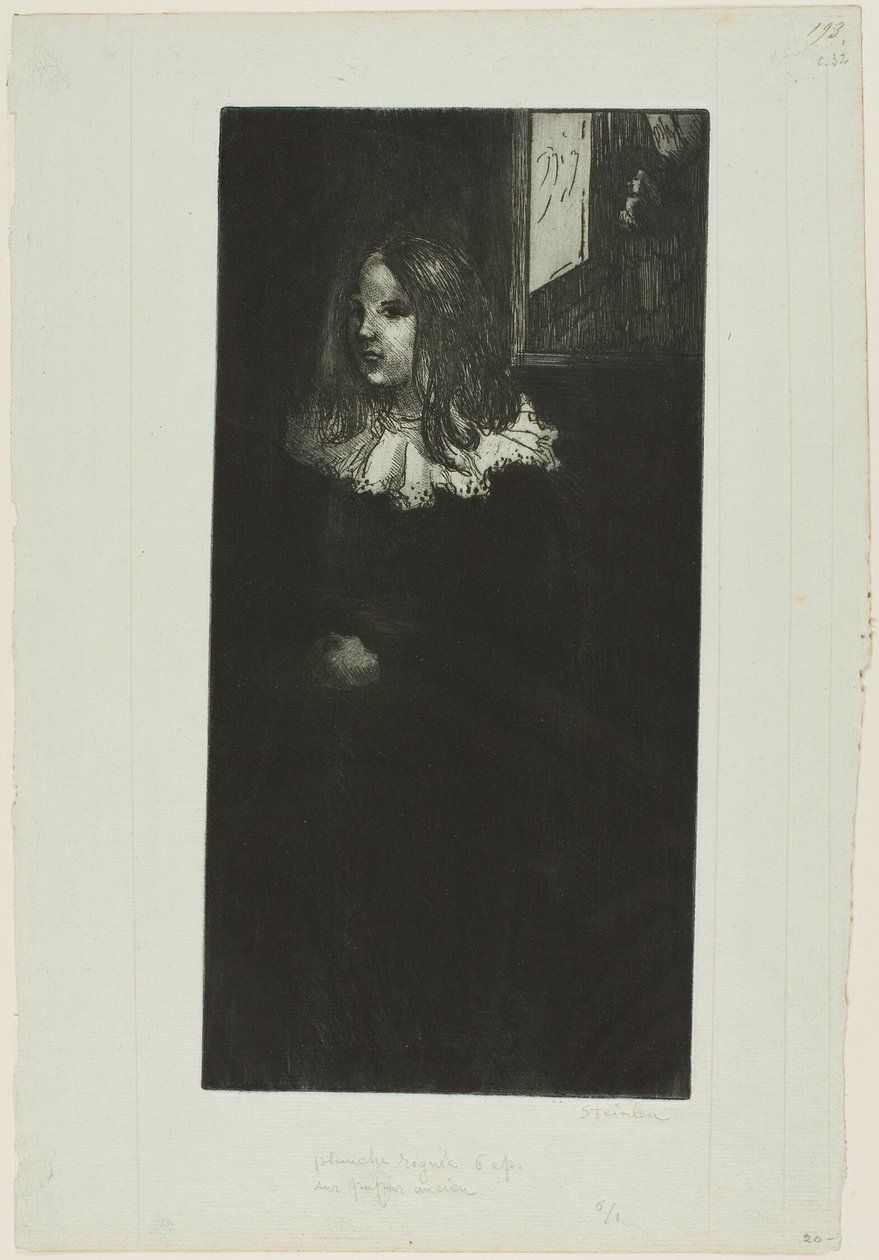 Jong meisje met witte halsband door Théophile Alexandre Pierre Steinlen