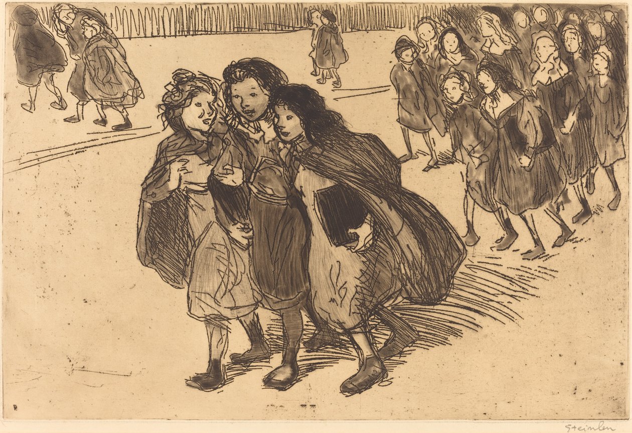Meisjes die van school komen, 1911 door Théophile Alexandre Steinlen