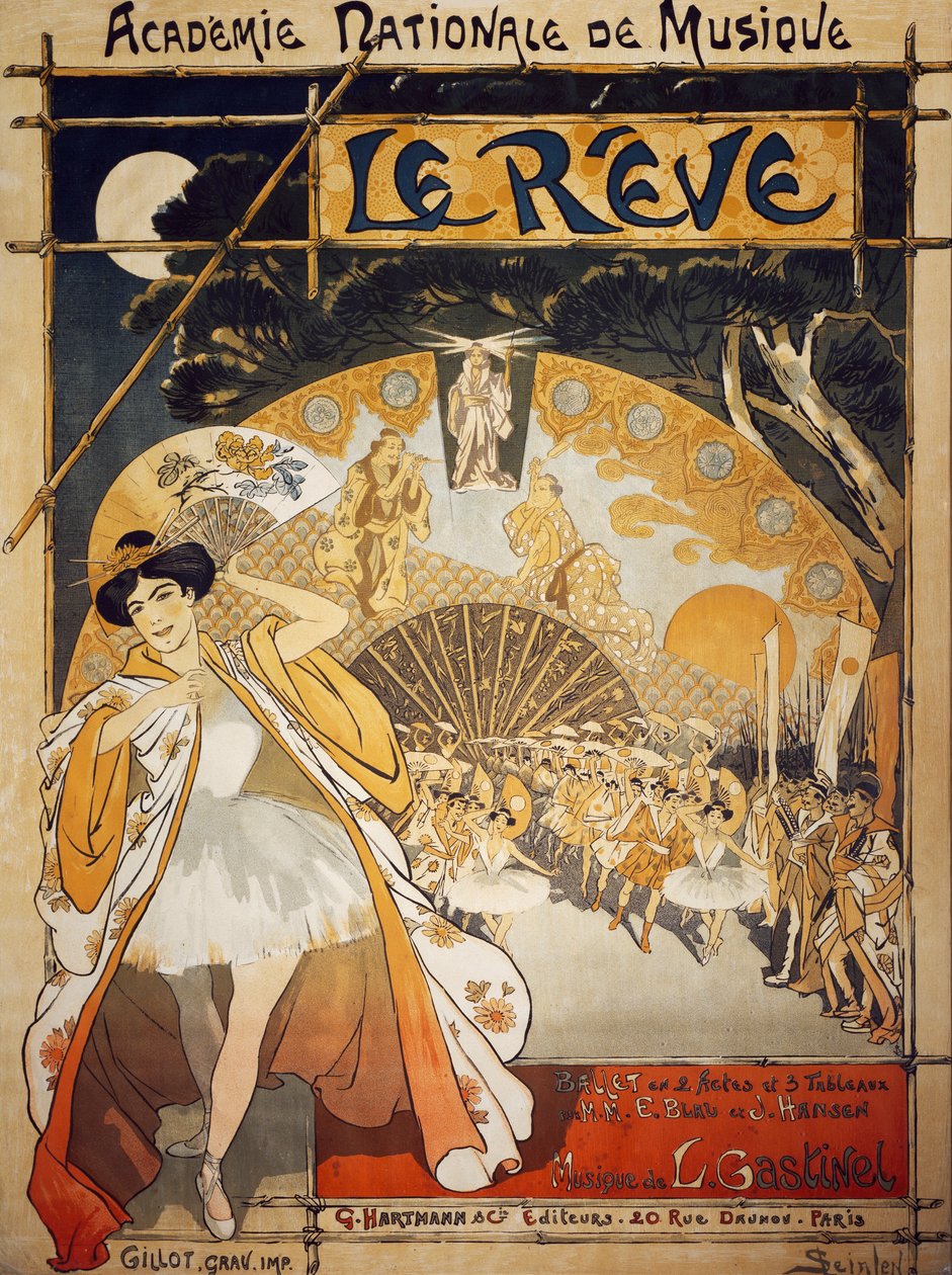 Poster voor Le Reve, ballet door Alfred-Edouard Blau en Joseph Hansen, muziek door Leon Gastinel, Academie Nationale de Musique, Parijs, uitgegeven door Hartmann, Parijs door Théophile Alexandre Steinlen