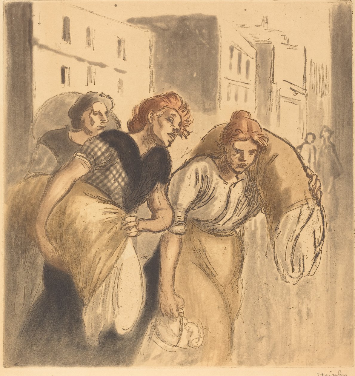 Terugkeer van het washuis (Retour de lavoir) door Théophile Alexandre Steinlen