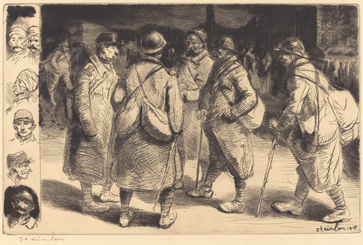 Soldaten met verlof - nachtscène door Théophile Alexandre Steinlen
