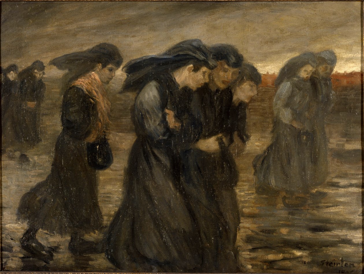 De terugkeer van de arbeiders, 1903 door Théophile Alexandre Steinlen