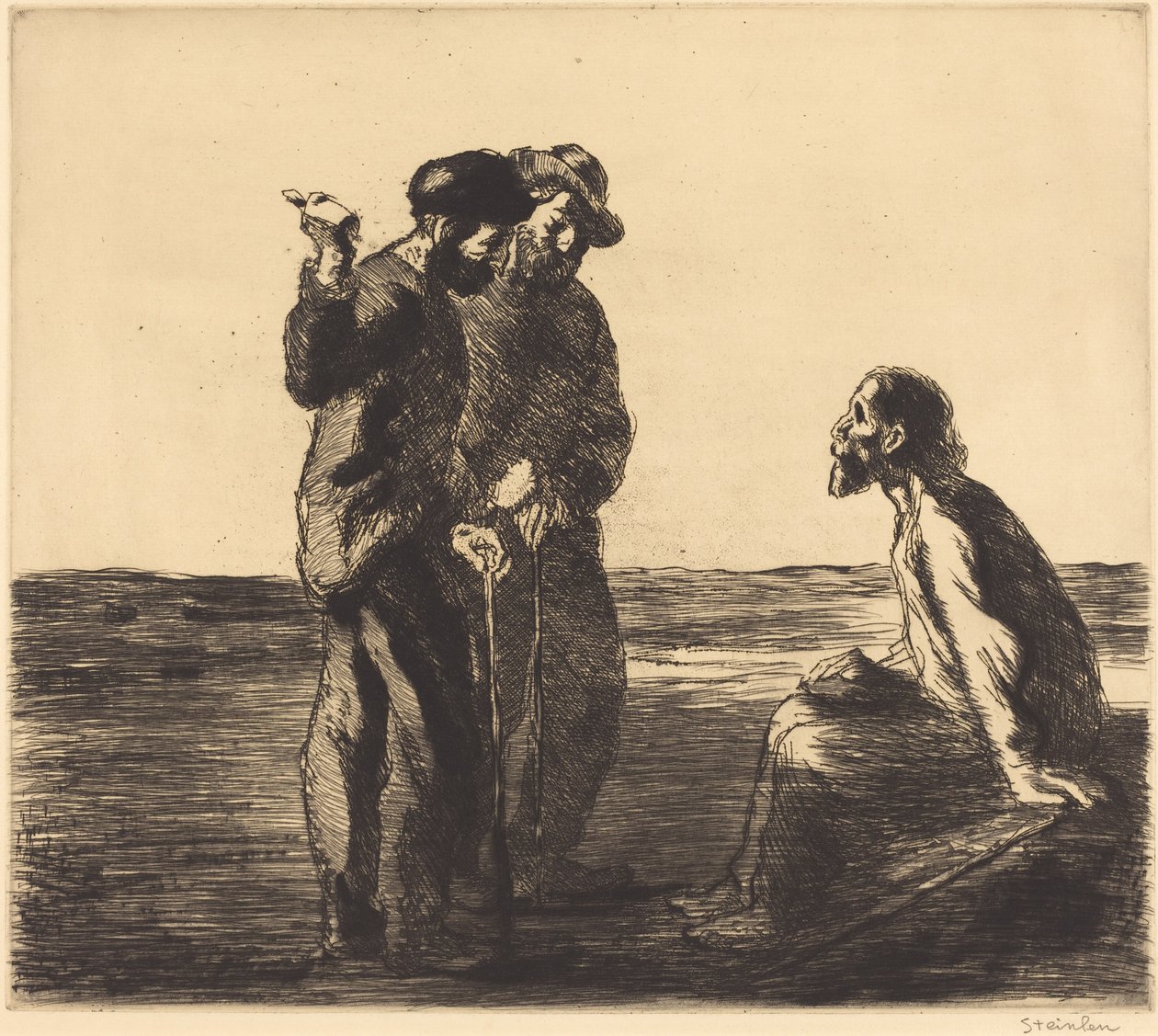 Drie metgezellen Les trois compagnons, 1912 door Théophile Alexandre Steinlen