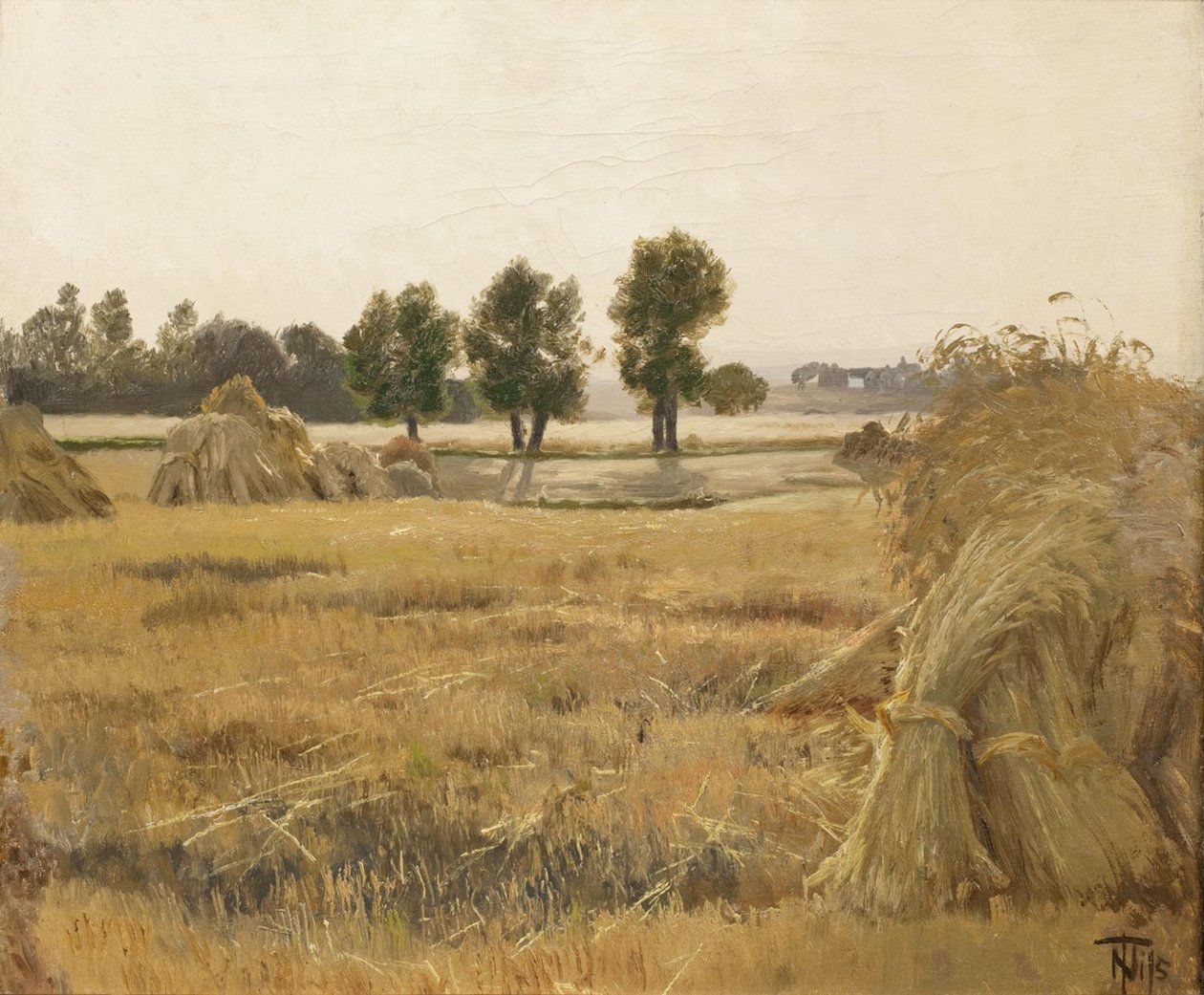 Veld met korenschoven door Thorvald Niss