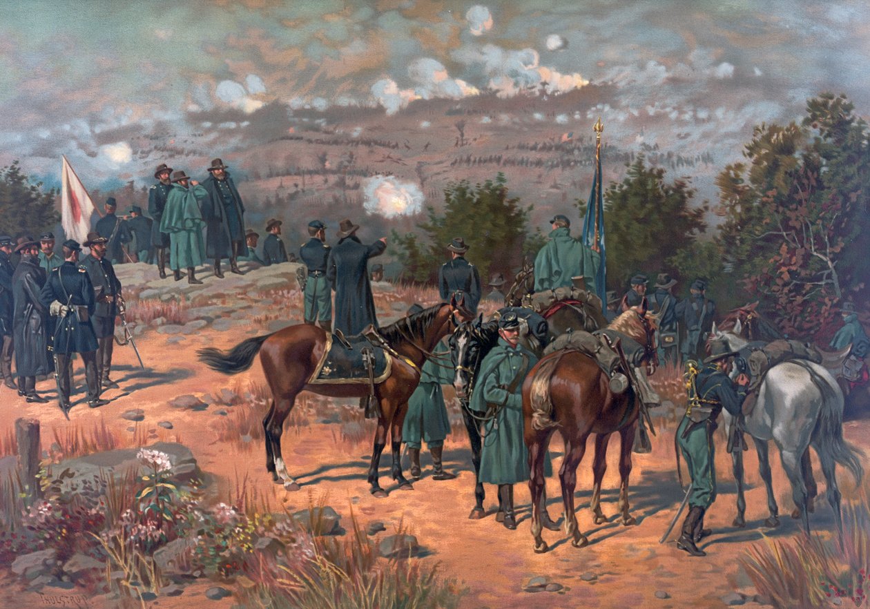 Slag om Chattanooga, gepubliceerd door L Prang & Co., 1886 door Thure de Thulstrup