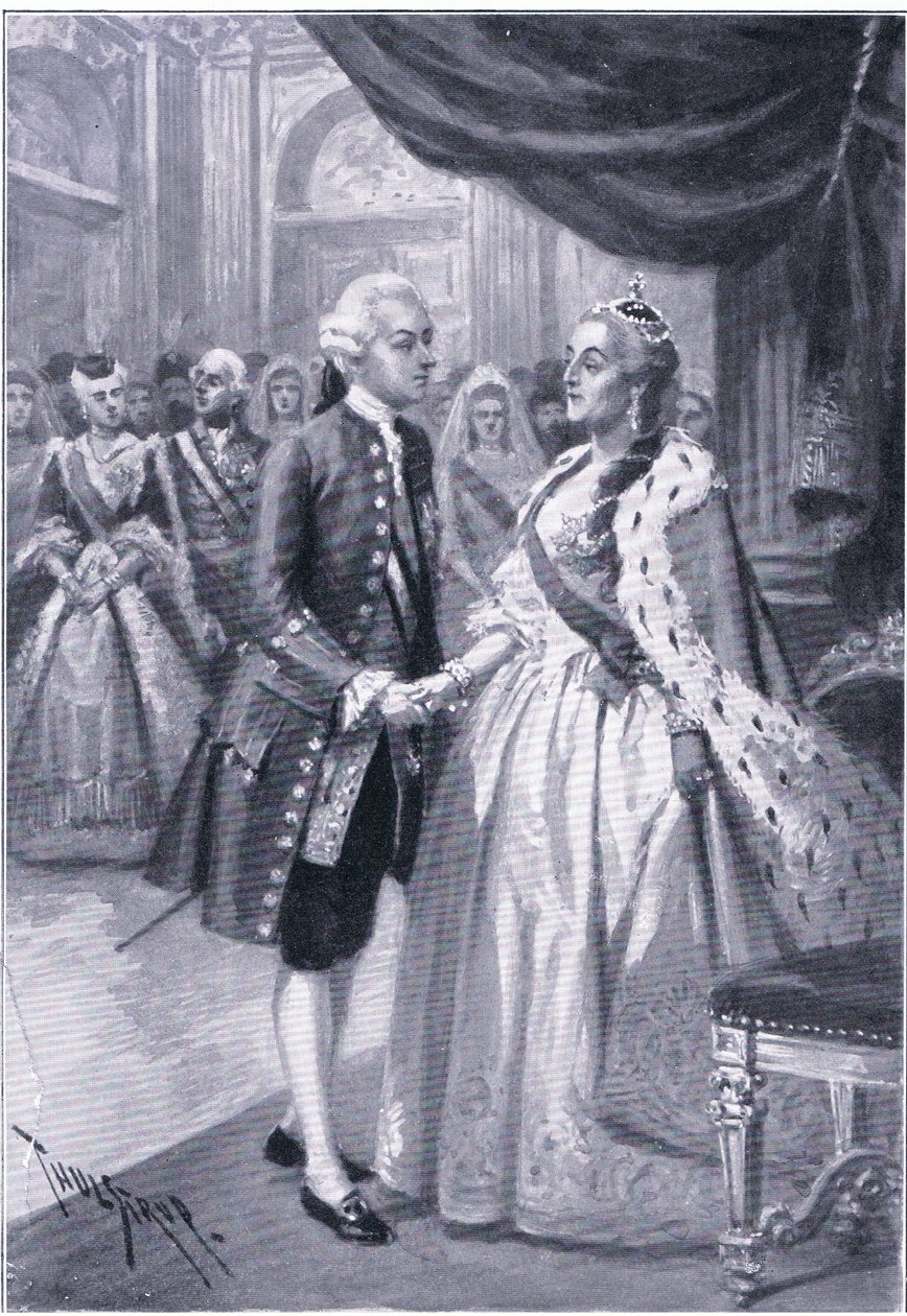 Ontmoeting van Catharina II van Rusland en Jozef II van Oostenrijk, illustratie uit Landmarks in European History door Thure de Thulstrup