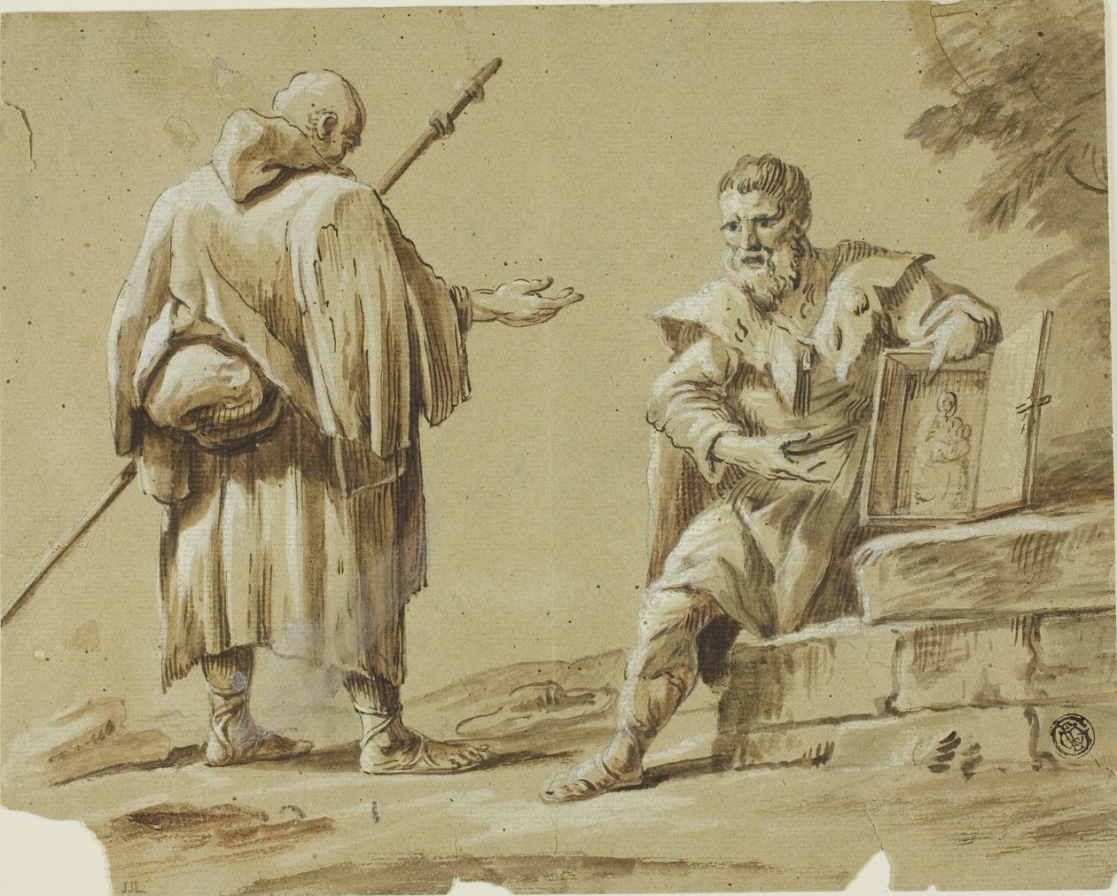Twee Pelgrims met Draagbaar Heiligdom door Tiberius Dominikus Wocher