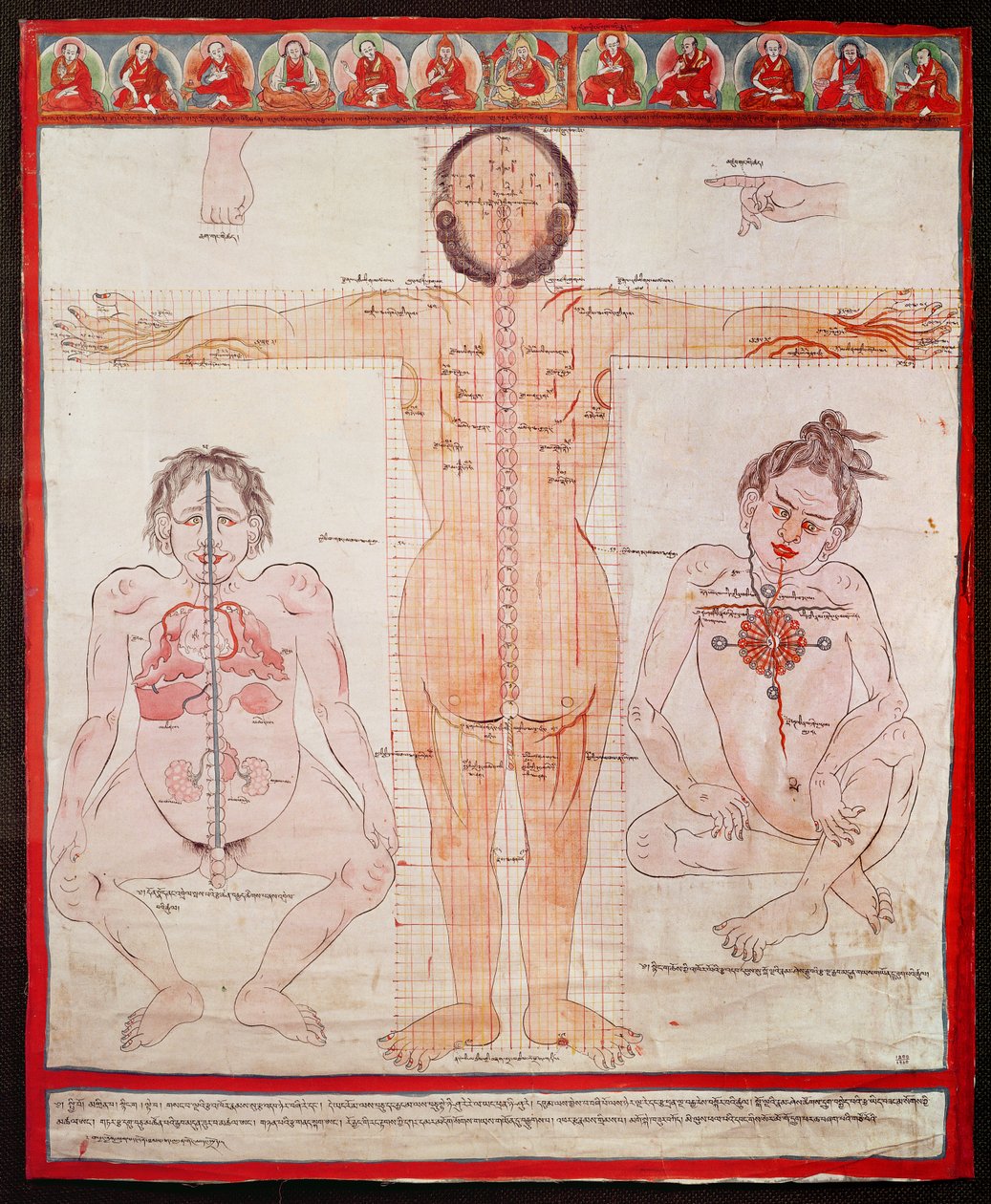 Anatomische kaart, 1938 (pen en aquarel op doek op canvas) door Tibetan School