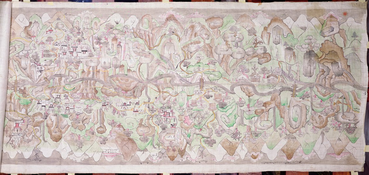 Het zonneeinde van de Tsari rongkor (beschilderd doek) door Tibetan School